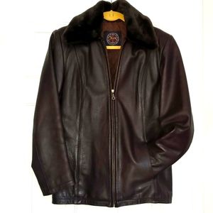Harold's leather quilted lined zip jacket removable faux fur collar